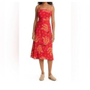 House of Harlow 1960 Red and Yellow Patterned Midi Dress
